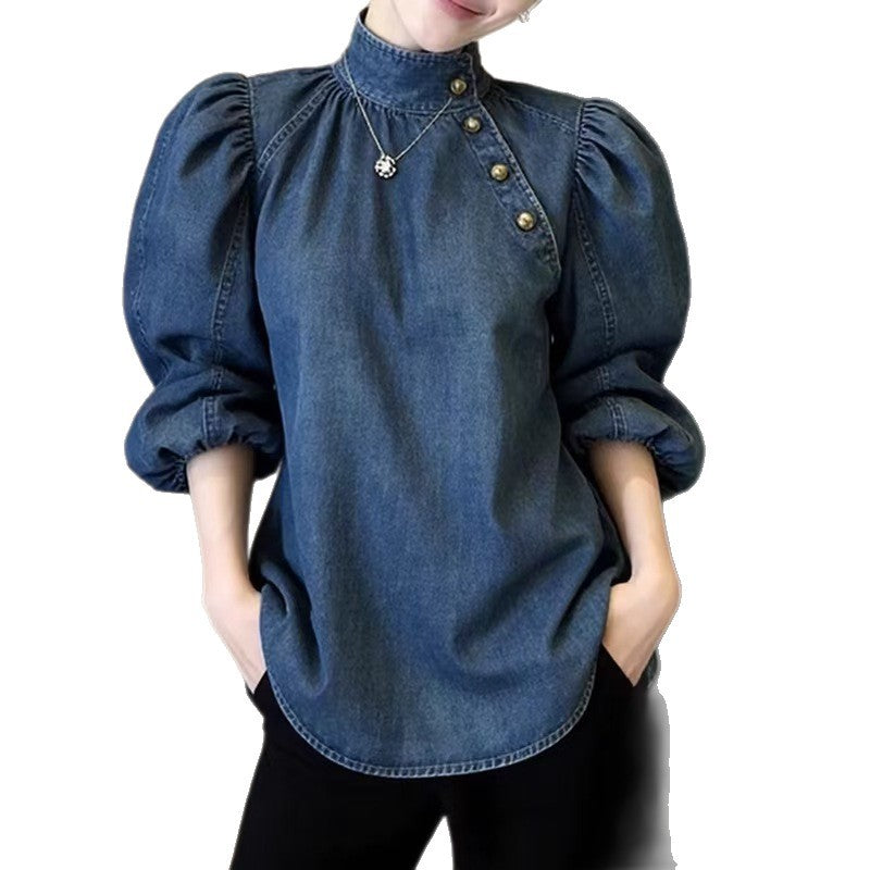 european and american new denim shirt for women, french style denim top, versatile niche design, all-match top for women