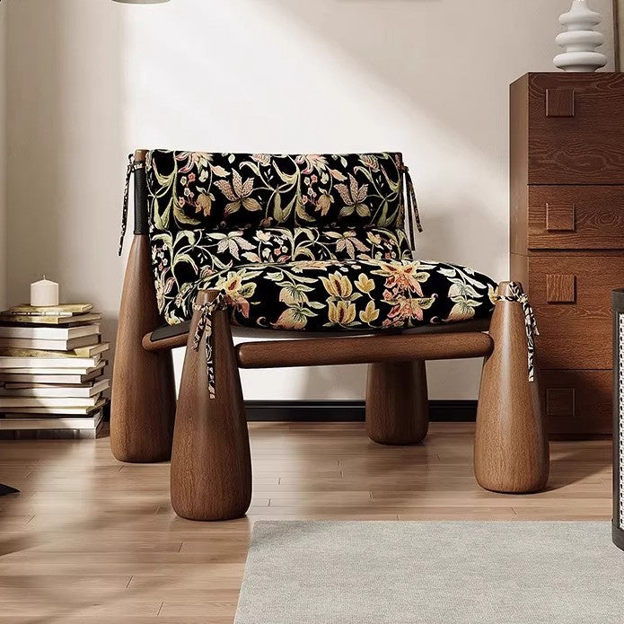 Solid wood designer baseball chair - striped fabric accent chair for living room - premium single sofa chair
