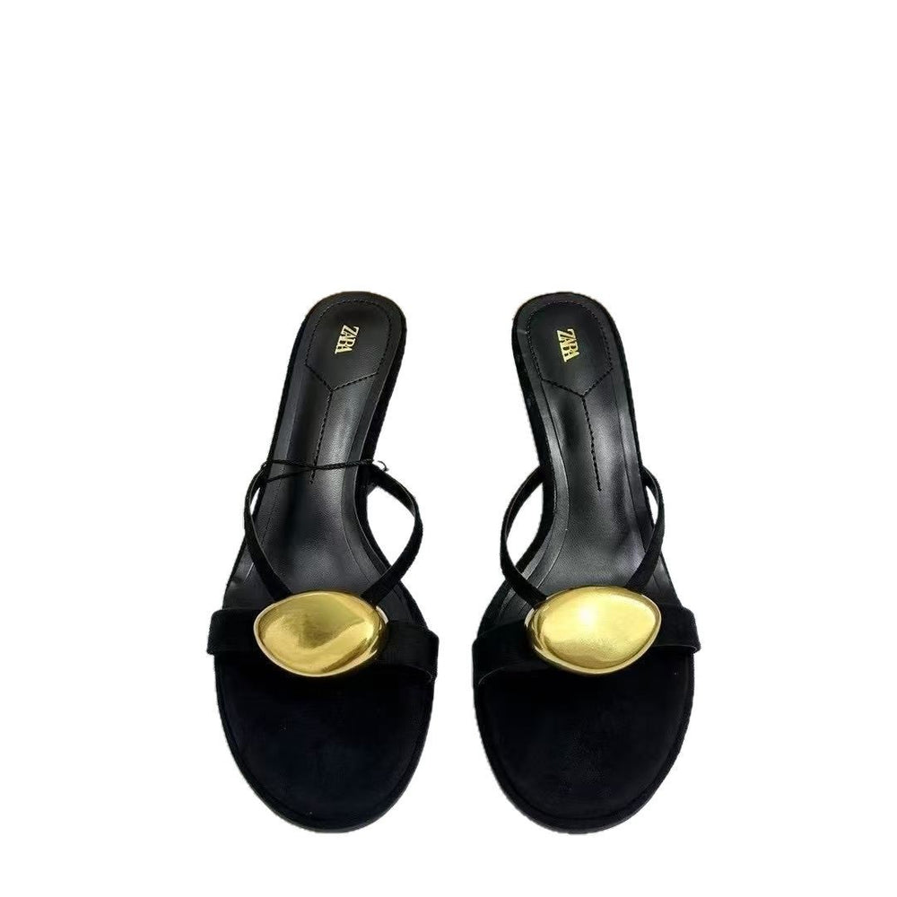 Za summer new arrivals 2025: women's round-toe heeled sandals with metal buckle strap detail and open back – stylish ankle strap sandals