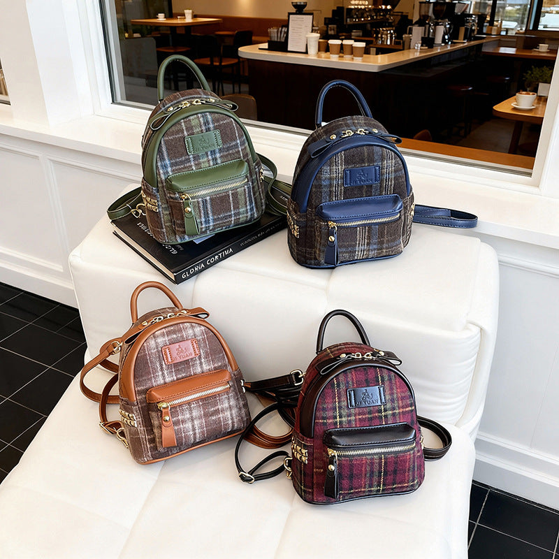 2025 trending wool plaid pillow bag women's new simple fashion backpack - ins style