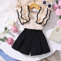 Girls' two-piece outfit: ruffle-trimmed top + solid color shorts set