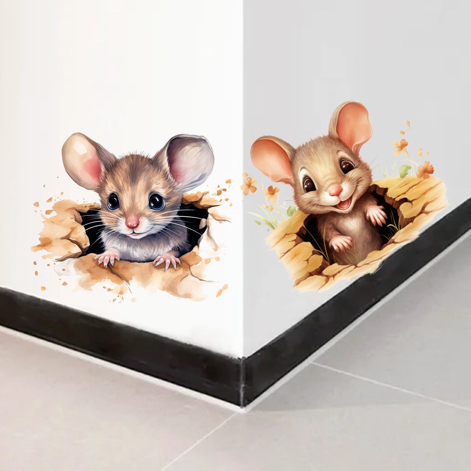 Cross-border  3D drilling hole two mice sticker arrangement bedroom room living room decoration wall sticker wholesale