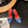 Women's high heels, sizes 35-42, 2025 new european and american style, roman sexy studded denim stiletto fashion sandals and slippers