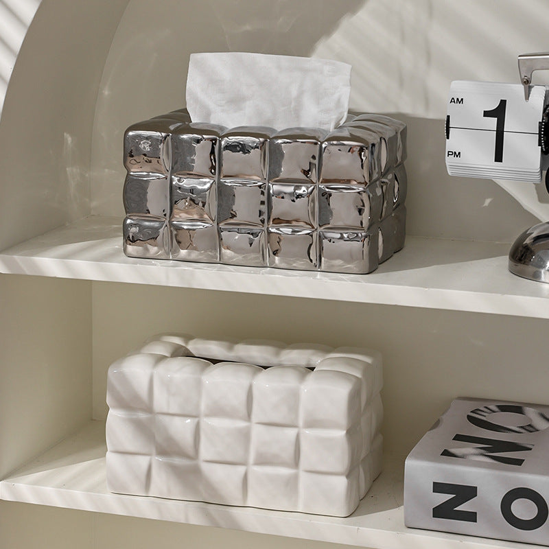 Nordic inspopular same style electroplated silver tissue box living room coffee table high-end tissue box creative desktop ornaments