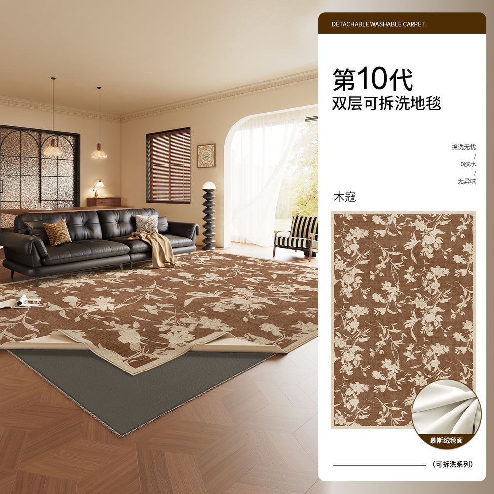 Removable and washable carpet living room french retro medieval style green double layer machine washable sofa accessible luxuryclassy floor mat