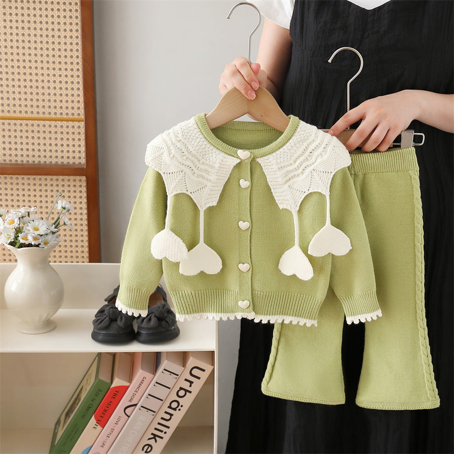 Girls' knit sweater set - new autumn/winter  collection: handmade heart detail, perfect for little girls
