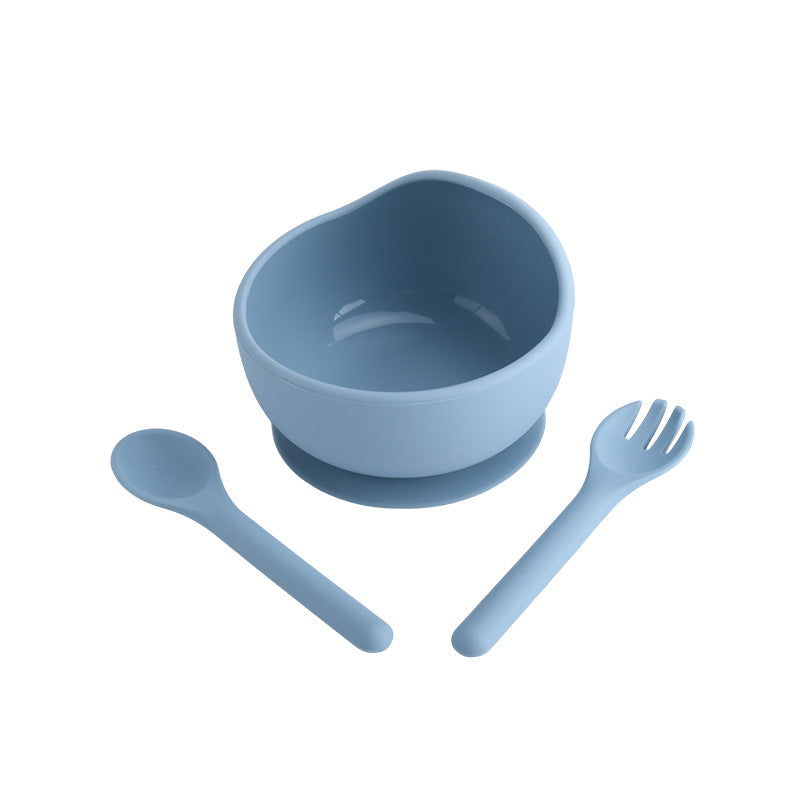 Cross-border supply of food-grade baby feeding bowls, forks and spoons, tableware sets, infant complementary food bowls, silicone tableware sets