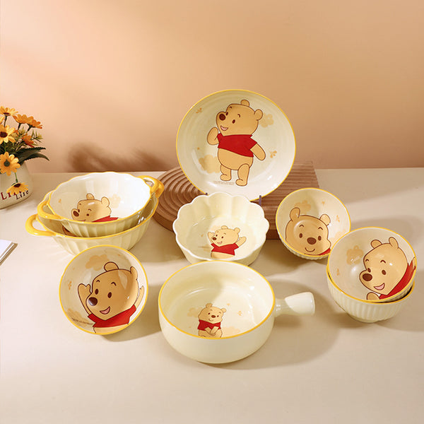 Winnie the Pooh ceramic bowl household handle bowl children adult universal tableware cartoon rice bowl soup bowl noodle bowl salad bowl