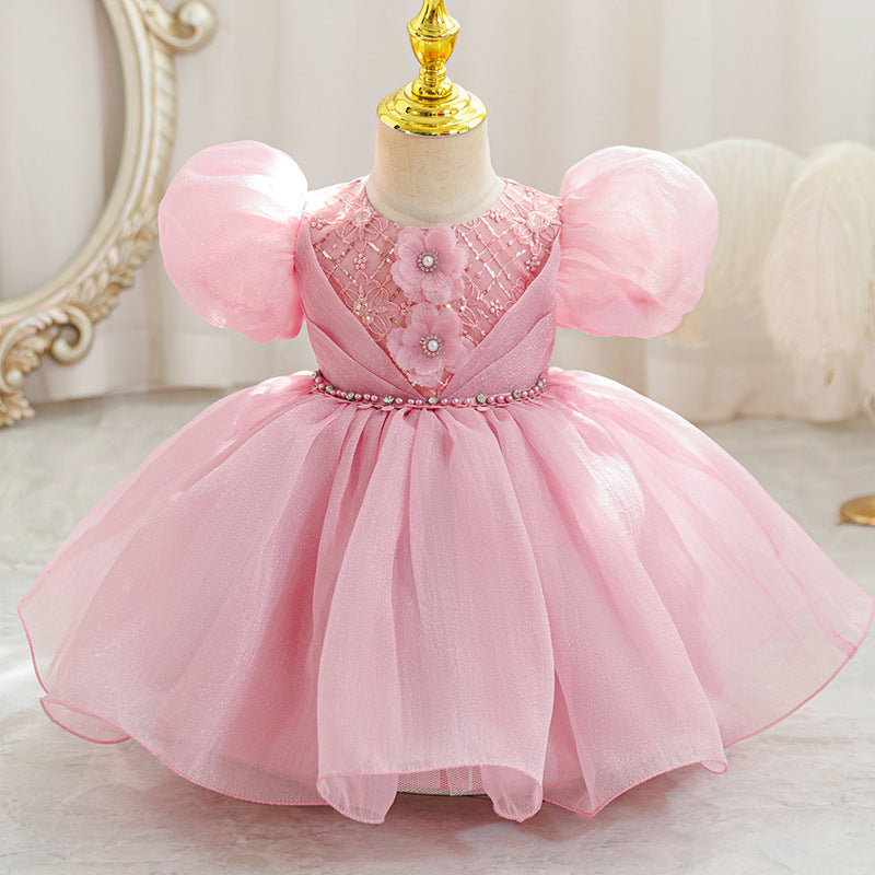 New arrival: girls' export-grade formal dress - bubble sleeve wedding gown, princess dress, birthday party dress, kids' dress