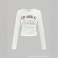 American retro letter print long sleeve t-shirt - women's cinched waist cropped bodycon top