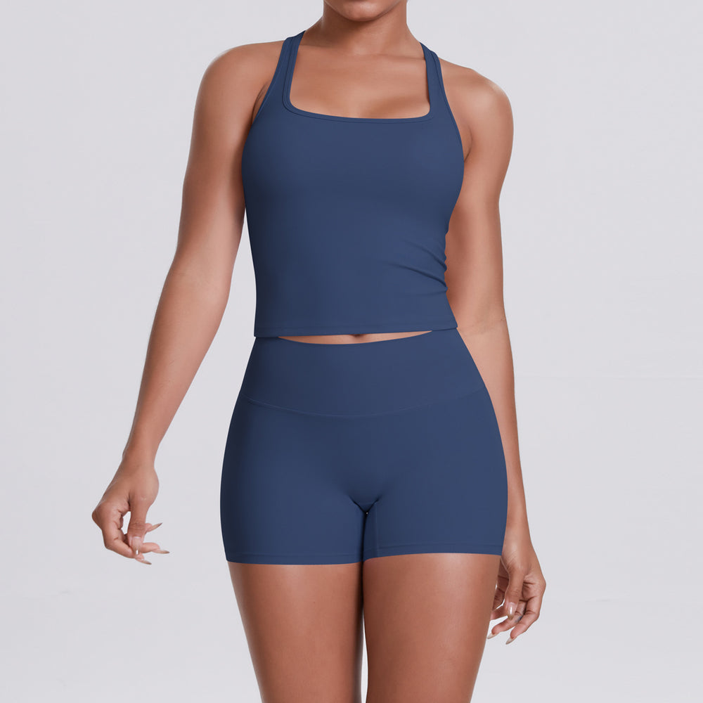 New arrival cross-border double-sided brushed pure color tight i-shaped back sports intimates running fitness yoga suit for women
