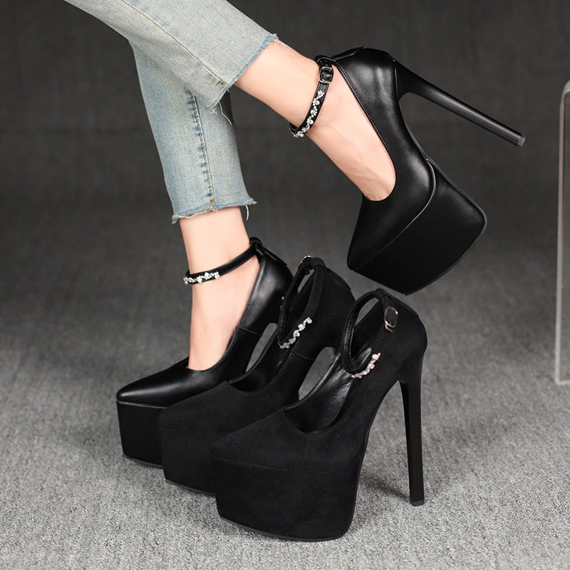 Exquisite one-word buckle t-stage catwalk style thick sole2025 summer new arrival women's shoes waterproof platform flats18cm high heels