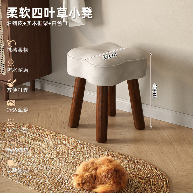 Cream wind small stool solid wood high stool living room small bench sofa stool low stool makeup stool home door shoe changing stool