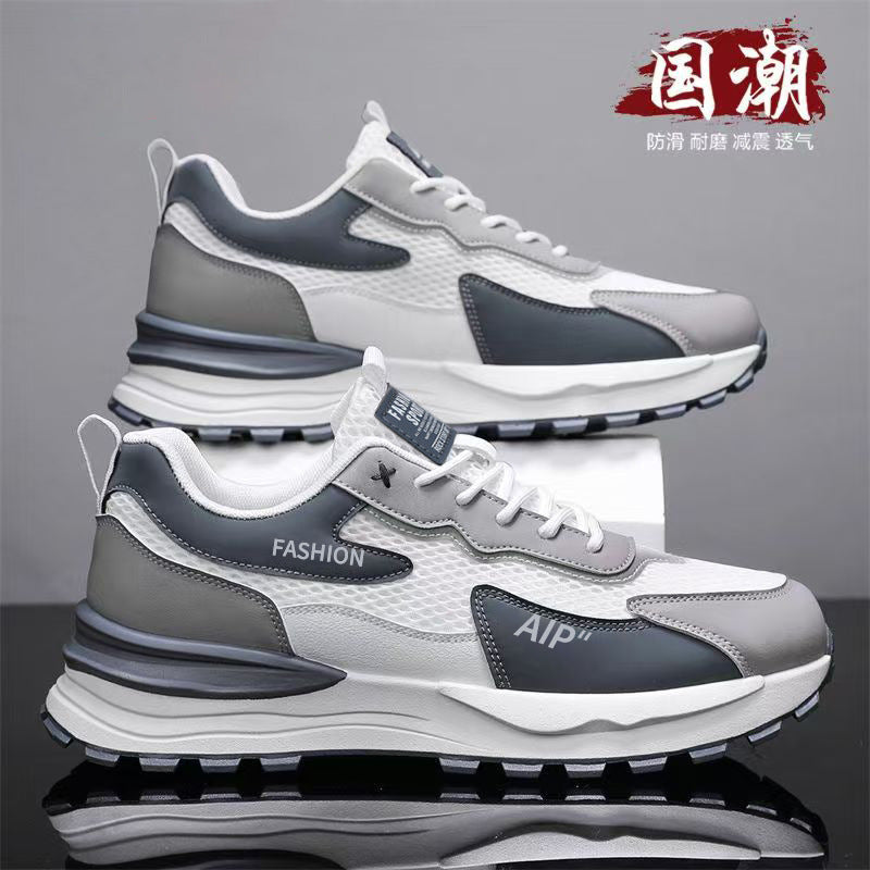 2025 new spring men's mesh breathable chunky sneakers - athletic, casual, trendy, thick-soled, height-increasing, work safety shoes for men