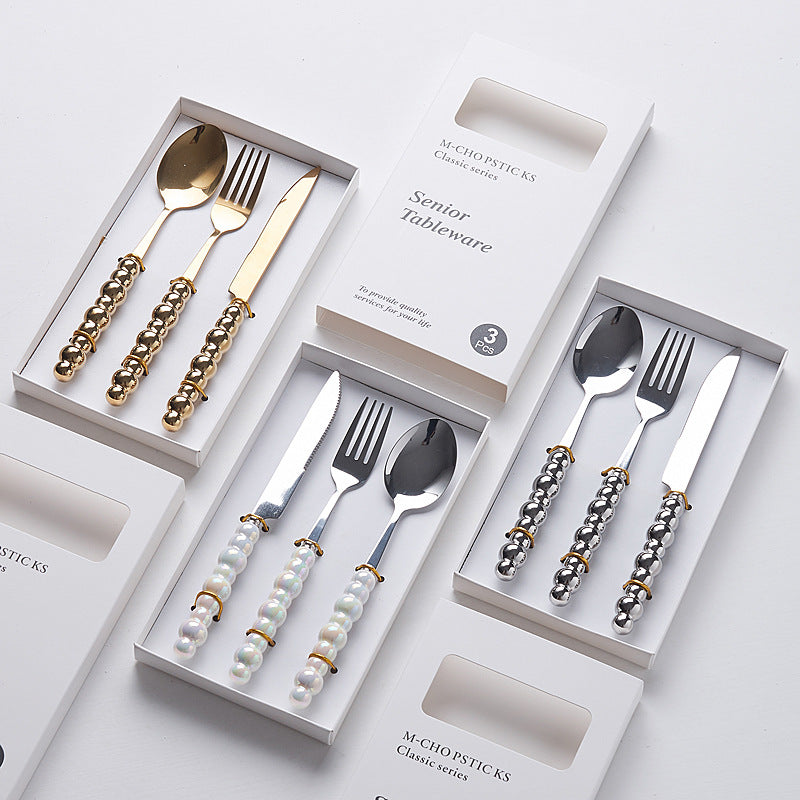 Luxury ceramic handle cutlery set - high-end stainless steel dinnerware gift box for home use - western style knives, forks, and spoons - perfect for gifting