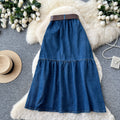 K-style single-breasted denim slit skirt women's summerhigh waista-line skirt medium long patchworkslimming lookwork clothing skirt