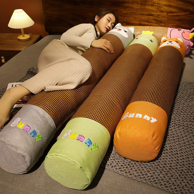 Linen mat long pillow summer cylindrical long pillow summer candy pillow bedside cushion leg pillow detachable