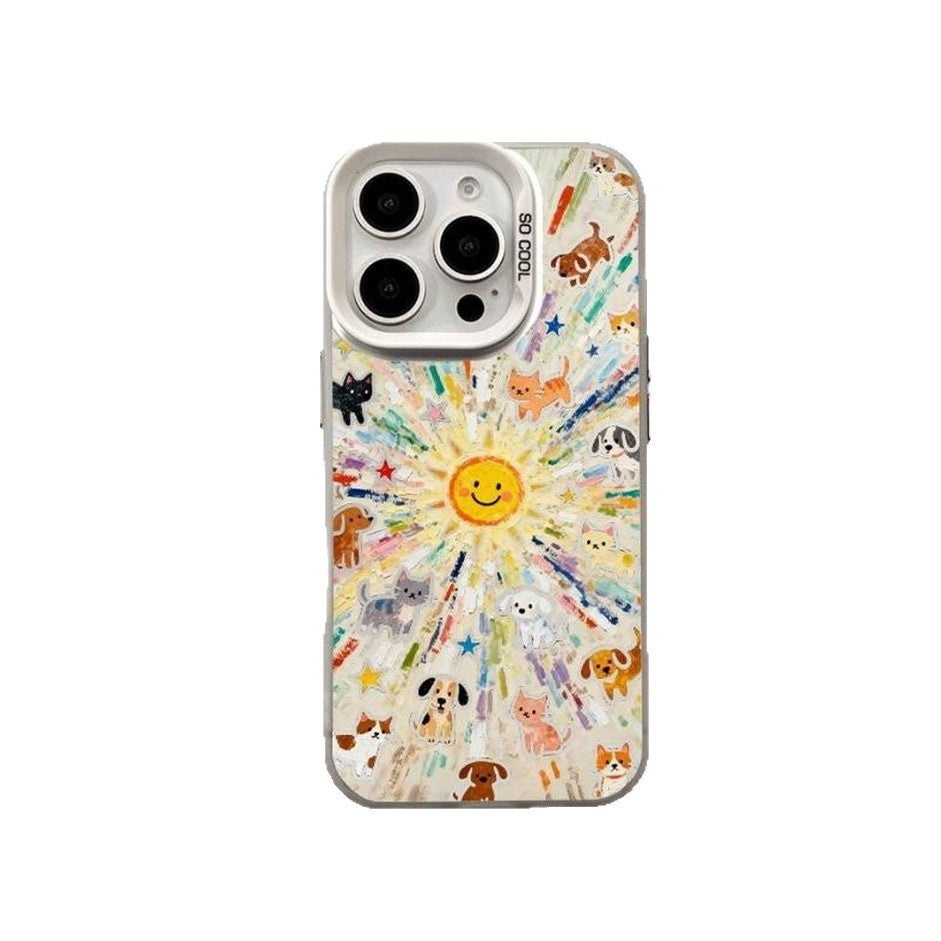 Graffiti cat & dog sun phone case - iphone 17 pro max & apple 16 full coverage shockproof protective case - wholesale