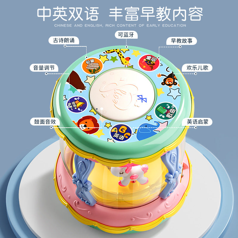 Infant and toddler carousel hand drum, baby early education educational light music drum toy, kids wholesale gift