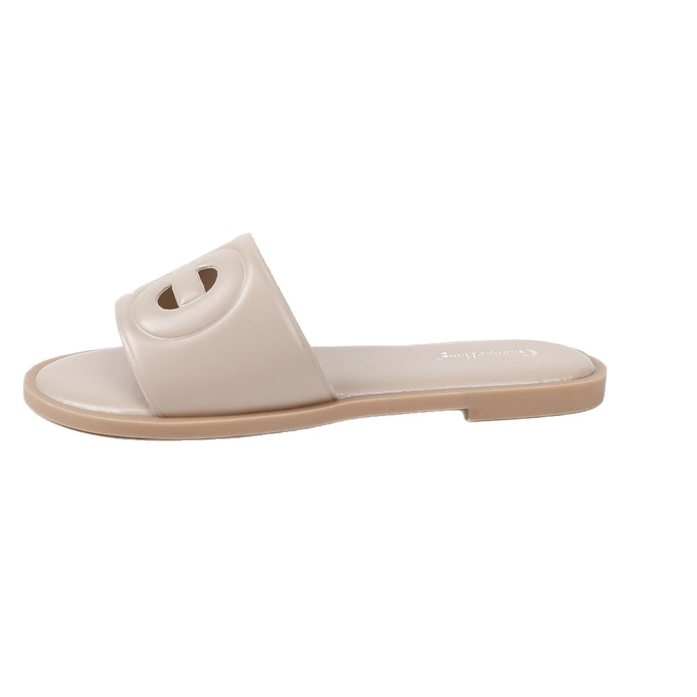 plus sizefashionfashioncasual sandals new arrival genuine leather cut out plain pure colorflats women's slippers beach one