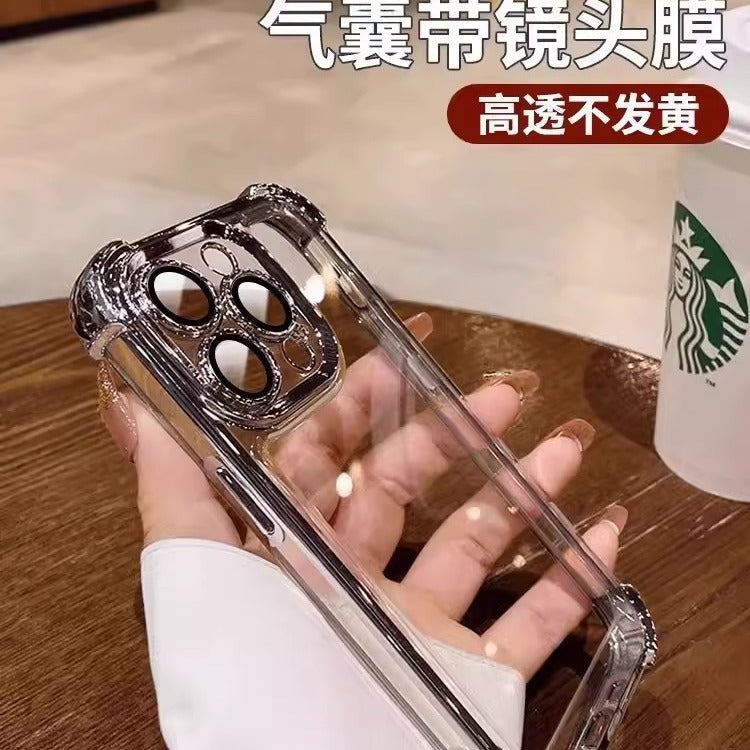 Suitable for apple 16 mobile phone case, all-inclusive lens film, iphone17 four-corner anti-fall electroplated airbag soft shell protective cover
