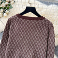 European style chic geometric print set - women's autumn premium round neck metal buckle long sleeve knit top & high waist pants