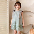 Girls' summer dress : stylish new children's bowknot mesh princess dress, baby sleeveless formal gown