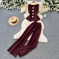 European and american cross-border fashion design: 3d floral patchwork tank top + high-waisted slimming wide-leg pants spring/summer set