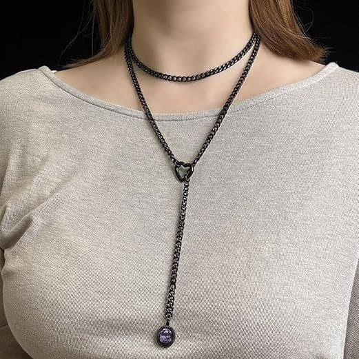 Bestselling women's heart pendant necklace for cross-border amazon: gold cuban chain adjustable y-clasp choker jewelry