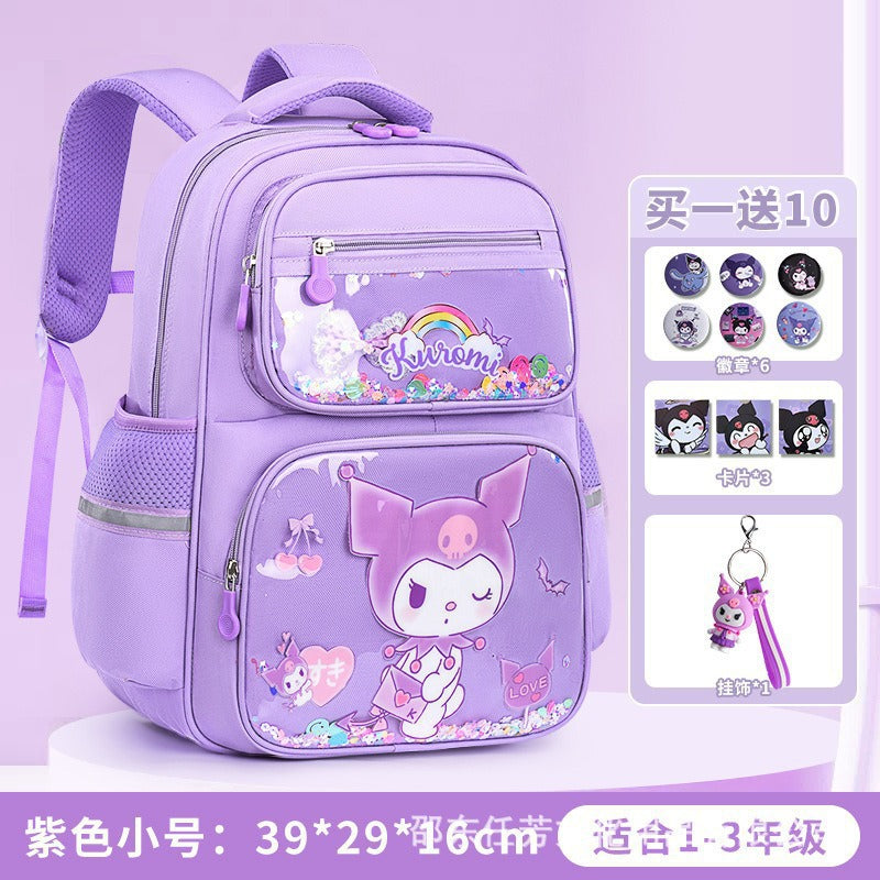 cartoon school backpack for elementary school students, grades 1-6 - quicksand cute girl kuromi fun backpack