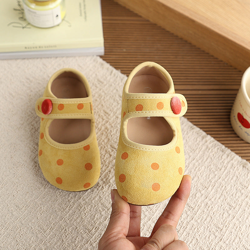 Vancahao girls' leather shoes,  autumn new collection, birkenstock-style fashionable and versatile polka dot shoes, outdoor children's footwear