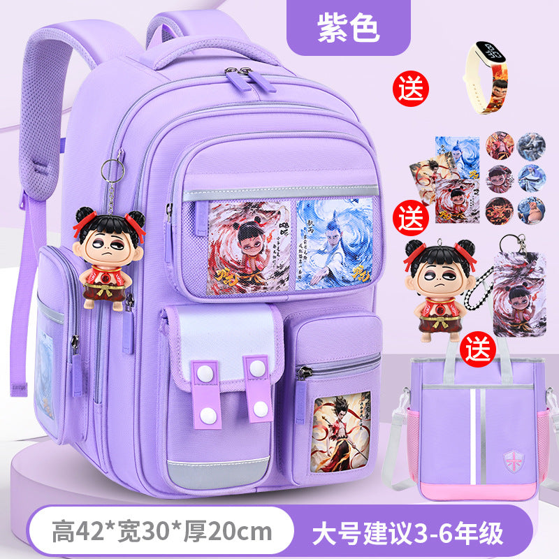 New nezha backpack for boys and girls, grades 1-6: spine protection, lightweight design, and extra-large capacity