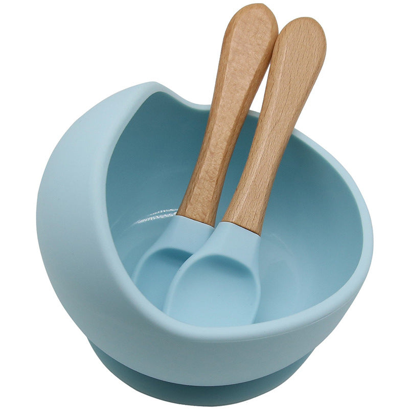 Children's silicone tableware set, complementary food bowl, baby learning to eat, fork, spoon, saliva pocket, strong suction, anti-drop tableware set