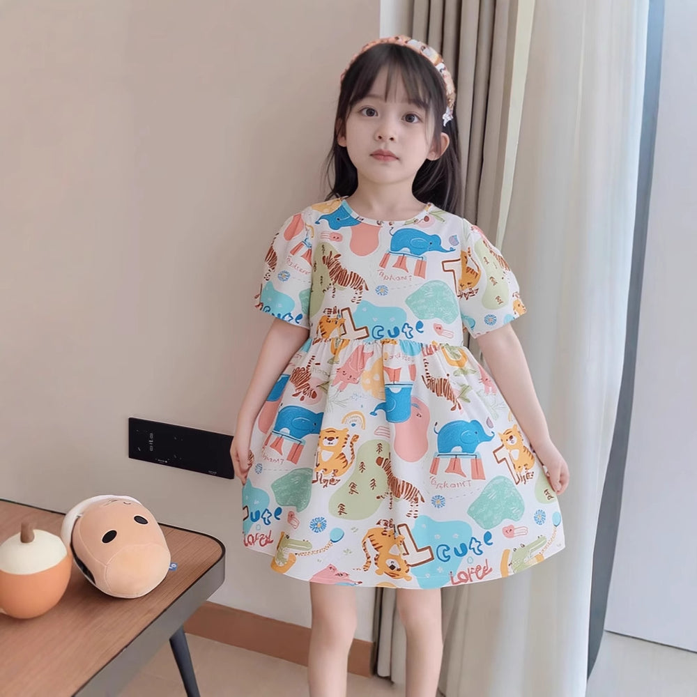New cotton silk girls' princess dress - summer floral print kids' beach dress - summer camisole top