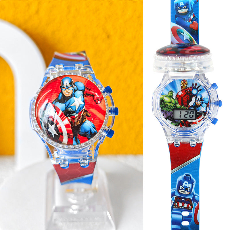 Kids' cartoon flip watch - ultraman hero spinning top, light-up musical electronic watch gift for boys and girls
