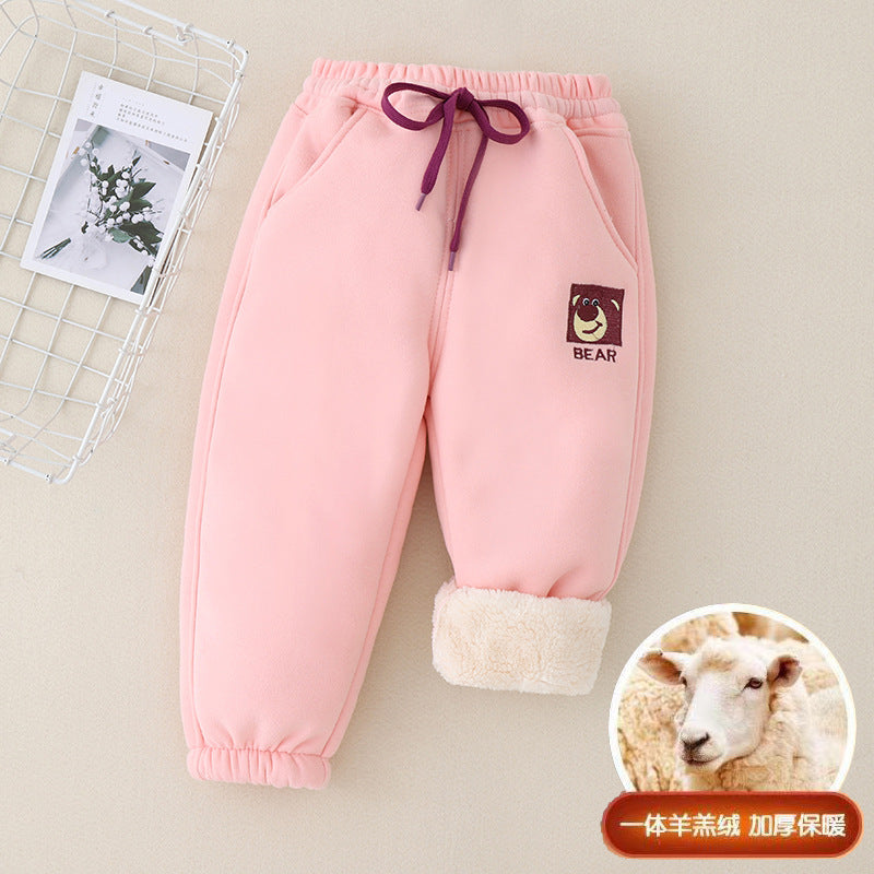 Girls' lambswool pants - kids' autumn/winter fleece-lined thickened cotton pants - boys' and girls' middle school sports pants - winter dropshipping available
