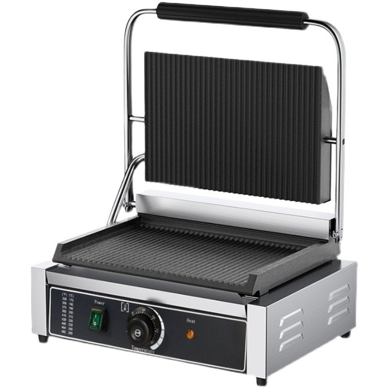 Commercial panini machine single head pit bottom flat sandwich barbecue press steak electromechanical hot plate electric grill