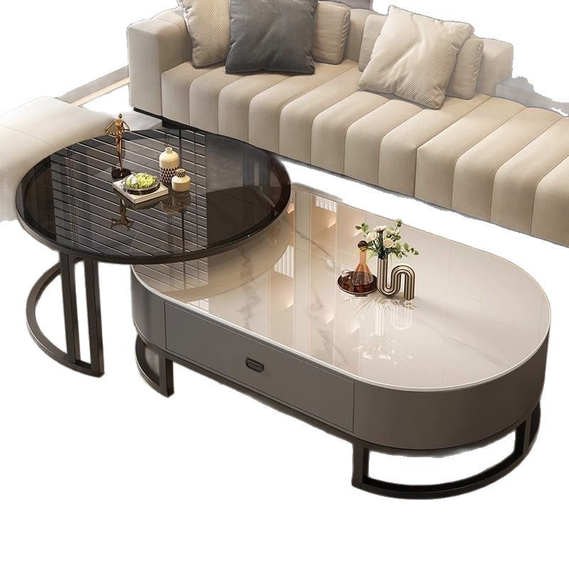Coffee table living room for homeaccessible luxury oval modern casual type popular glass small tea table slate small apartment accessible luxury