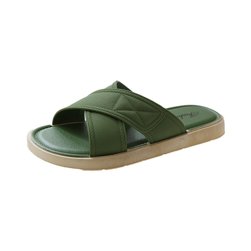 Women's summer slippers 2024 korean style casual trendy soft sole crossover strap fairy style beach one-strap lazy slippers