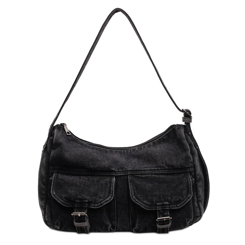 Cross-border denim bag women's 2025 new trendy fashion tote bag shoulder bag large capacity messenger bag