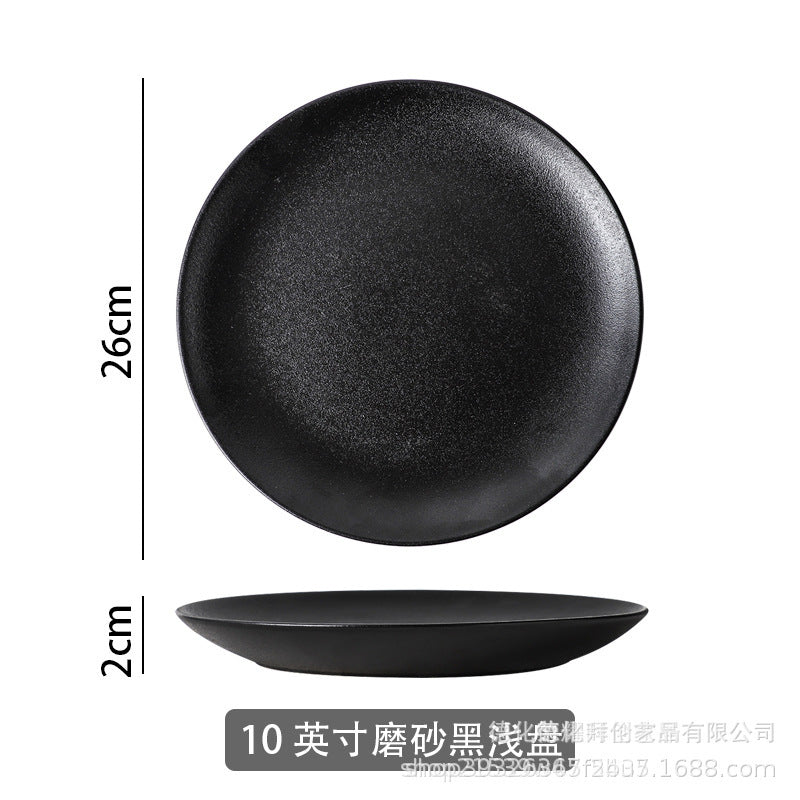 Creative black matte steak plate, japanese-style western dinner plate, commercial ceramic shallow dish for hotel and restaurant use, microwave safe