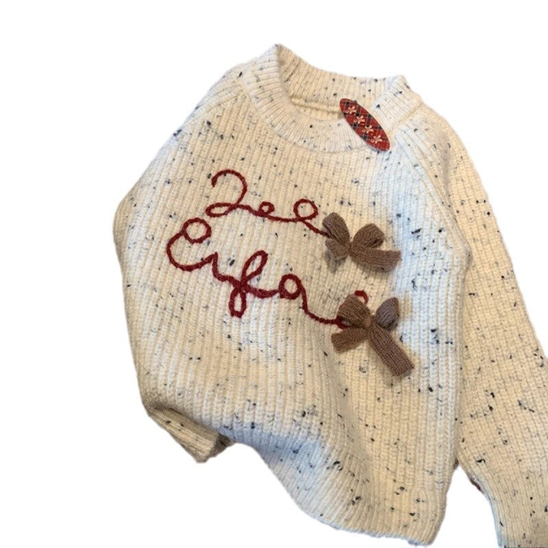 Girls' sweater  new spring trendy korean style 3d bow pullover top for toddlers