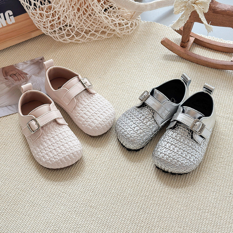 ins French small leather shoes 2025 spring and autumn new Korean version of girls woven princess shoes soft sole Mary Jane single shoes