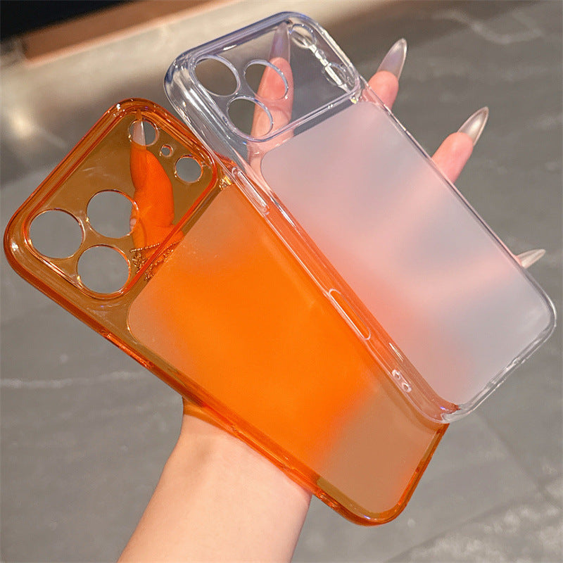 Minimalist transparent matte phone case for iphone 16/17 series, apple 15 drop-proof soft case with instant large view window