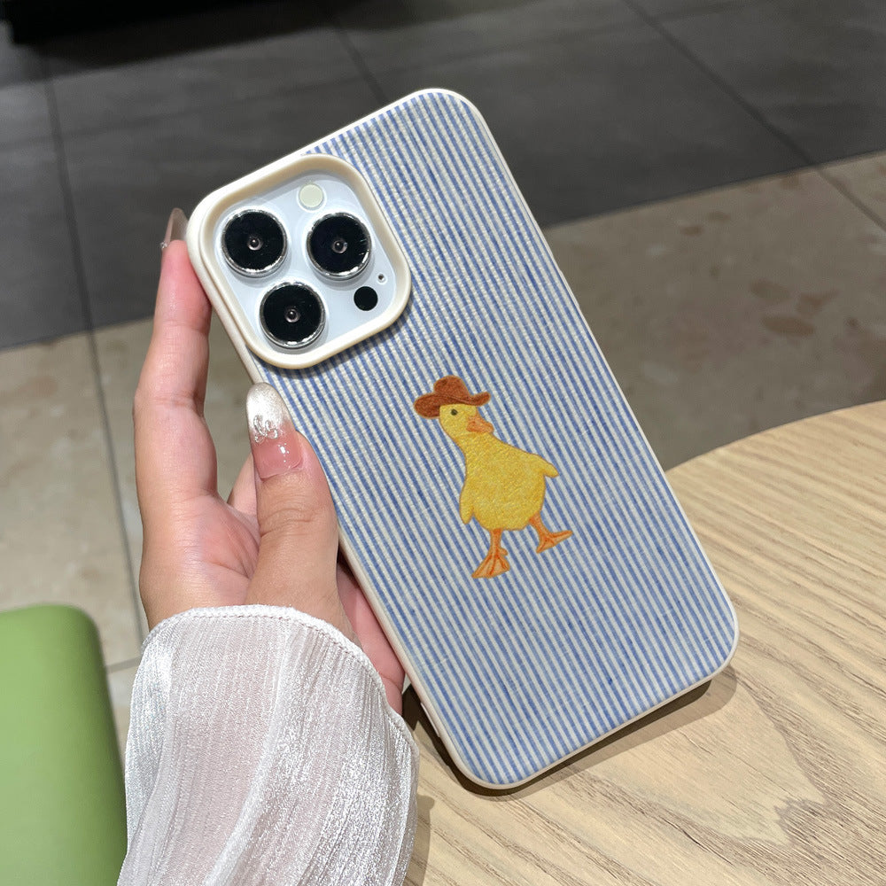 Striped little yellow duck phone case for iphone 17 pro, apple 16, full coverage drop-proof protective case, wholesale anti-slip
