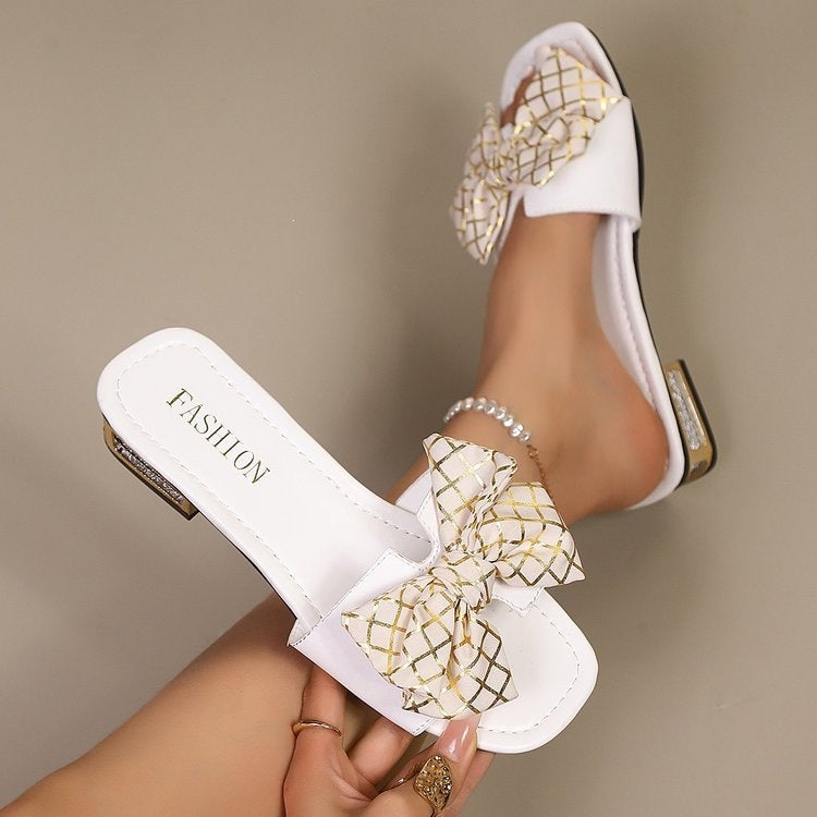 plus size women's sandals & slippers: 2026 new fairy-tale style bowknot outdoor fashion one-strap low heel slippers