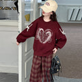 Girls' spring/autumn  new red hoodie and chic casual plaid pants set - loose-fit top two-piece outfit for girls