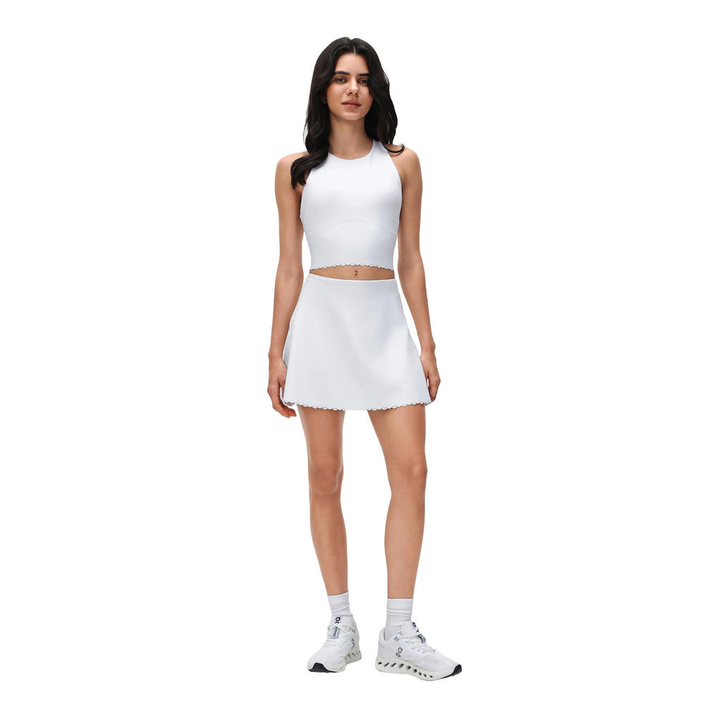 Yoga tennis skirt suit for women with chest pad fitness sports vest fashion tape lined sports skirt two-piece set