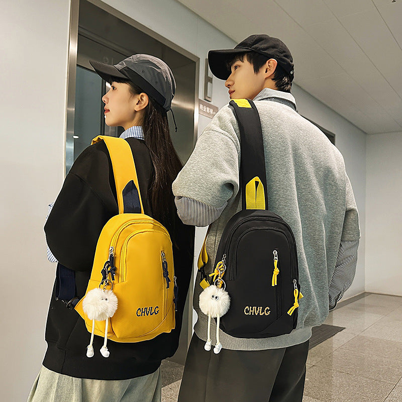 Cross-border 2025 new men's and women's outdoor fashion breast bag large capacity lightweight shoulder bag Oxford cloth casual messenger bag