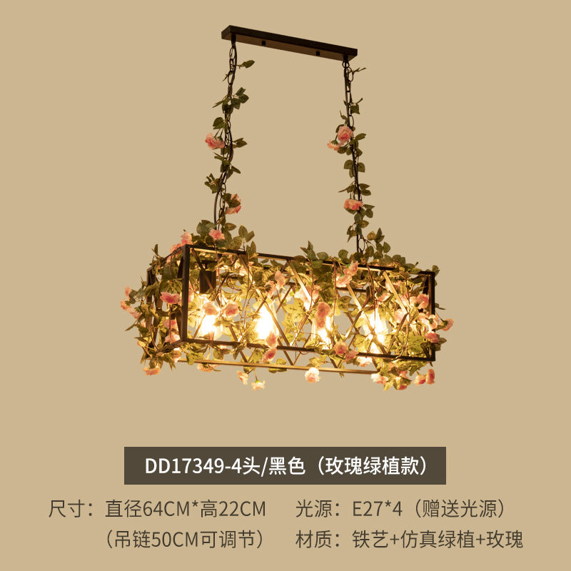 American industrial wind wrought iron bar counter plant bird cage chandelier creative personality art retro restaurant lamp green plant light